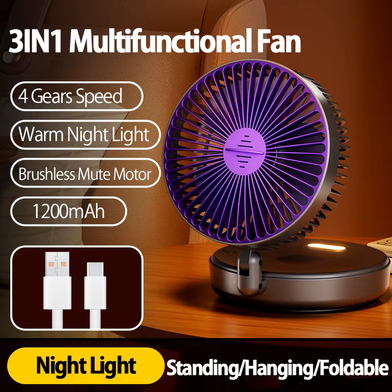 Nouveau ventilateur portable multifonctionnel rechargeable 3-en-1 2024, ventilateur mural 90 °   Ven