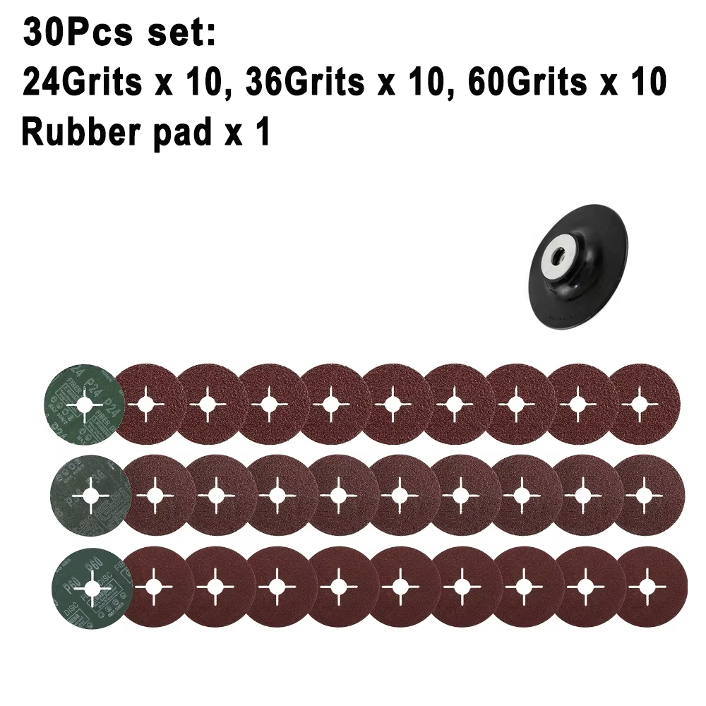 Disques de ponçage en Fiber de 115mm pour meuleuse d'angle 24 36 60 grains papier de verre abrasif p