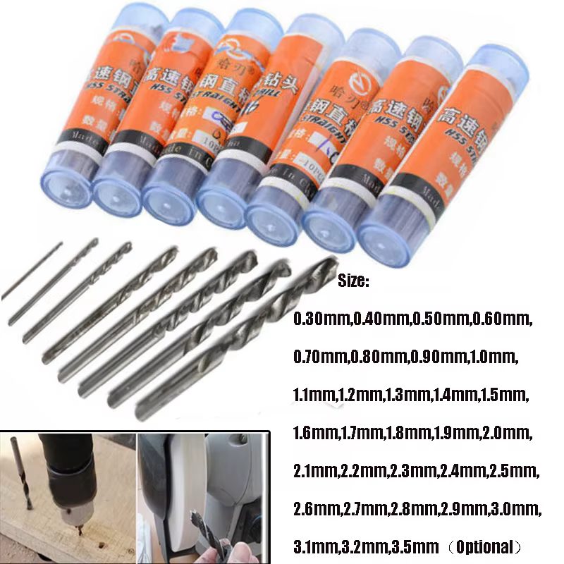 10 pièces de haute qualité HSS foret hélicoïdal à tige droite 0.3-3.5mm jeu de forets hélicoïdaux po