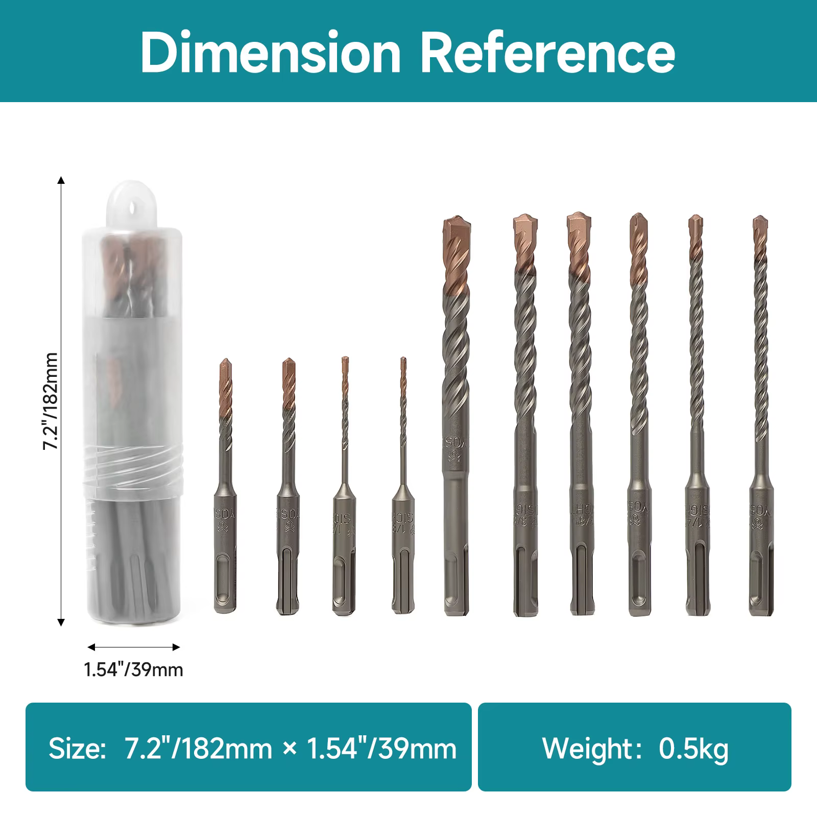 Jeu de forets à percussion professionnels SDS Plus à 4 pointes, 10 pièces, longueur 110/160mm pour b