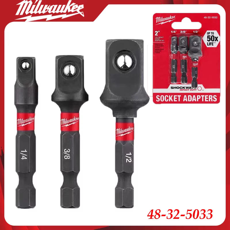 Milwaukee 48-32-5033 SHOCKWAVE Ensemble d'adaptateurs de douilles à tige hexagonale 3 pièces en acie