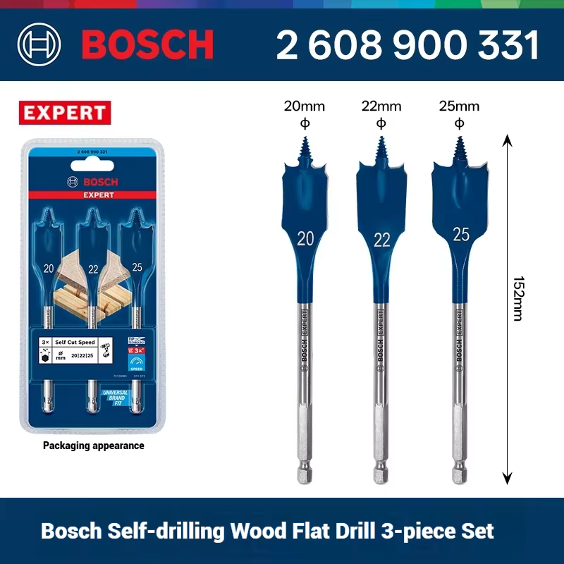 Bosch EXPERT – jeu de forets à pelle à vitesse auto-coupée, forets à longue tige pour le travail du