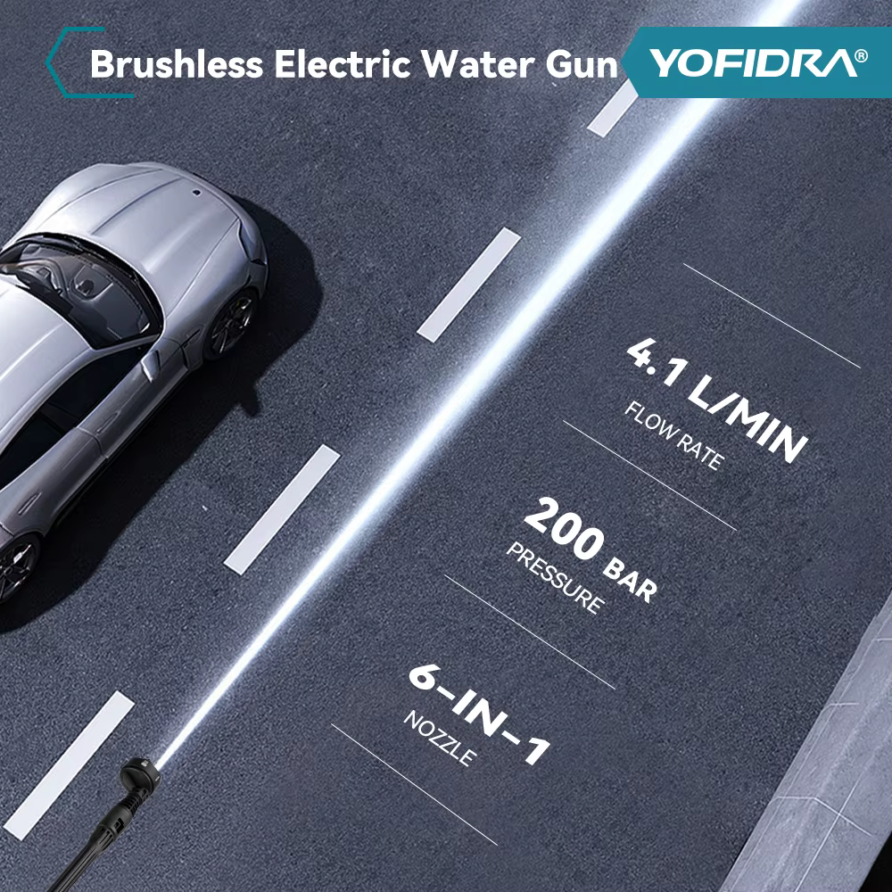 Pistolet de lavage haute pression sans balais YOFIDRA 200 bars, lave-auto électrique, pistolet d'arr