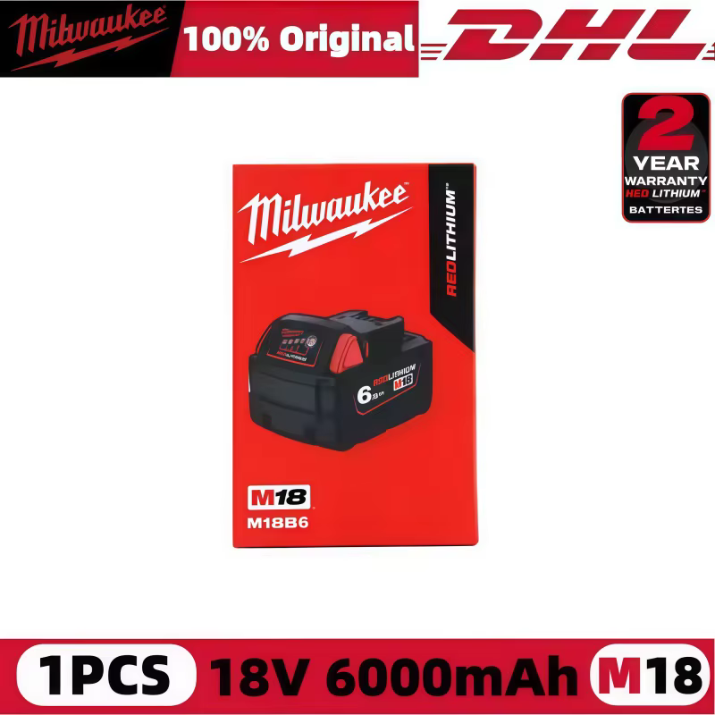 Batterie authentique Milwaukee 18V 6Ah compatible avec les outils sans fil M18 2615-20 2629-20 2641-