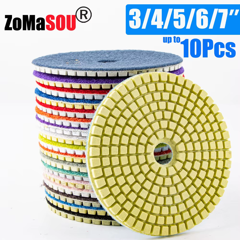 Tampons de polissage diamant 3/4/5/6/7 pouces, disque de polissage sec/humide abrasif pour perceuse,