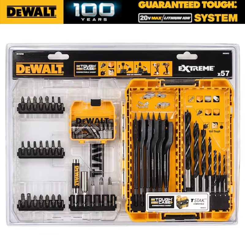 DEWALT – ensemble de 57 forets mixtes avec embout de centrage et embouts pour bois plat, accessoires