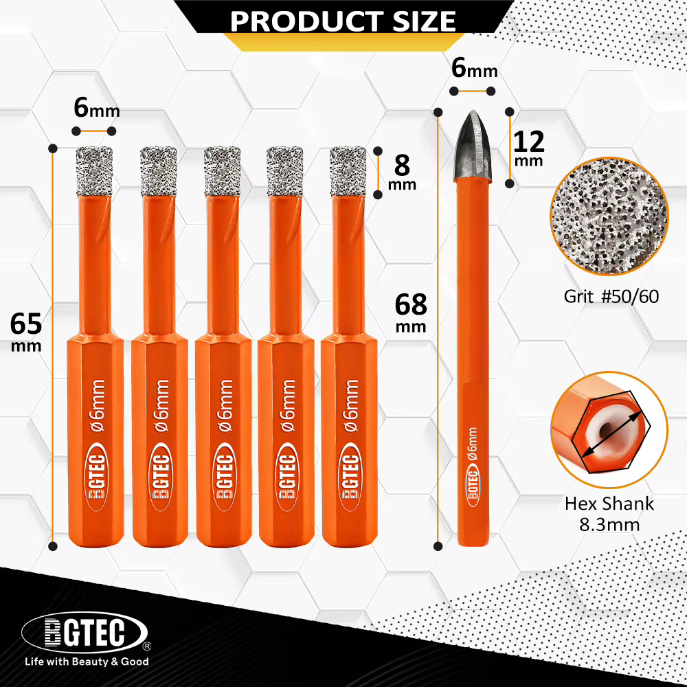 BGTEC-Kit de forets à sec à tige hexagonale avec boîte, carbure croisé à tige triangulaire, céramiqu