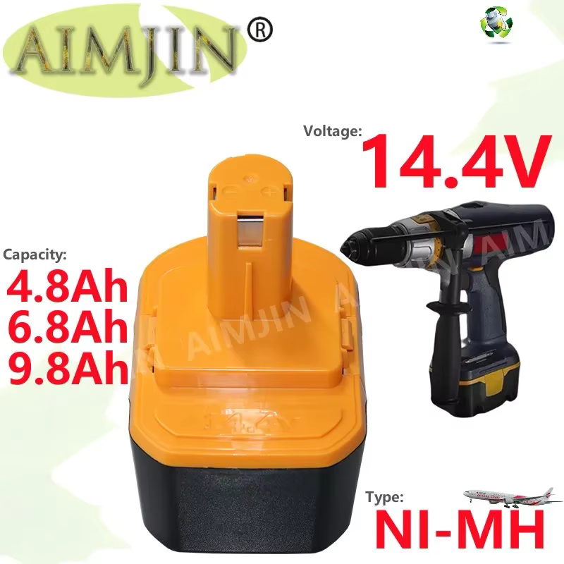 Batterie de remplacement 14.4V 4.8/6.8/9.8Ah NI-laissée Convient pour RYOBI 1400652 1400670 1400652B