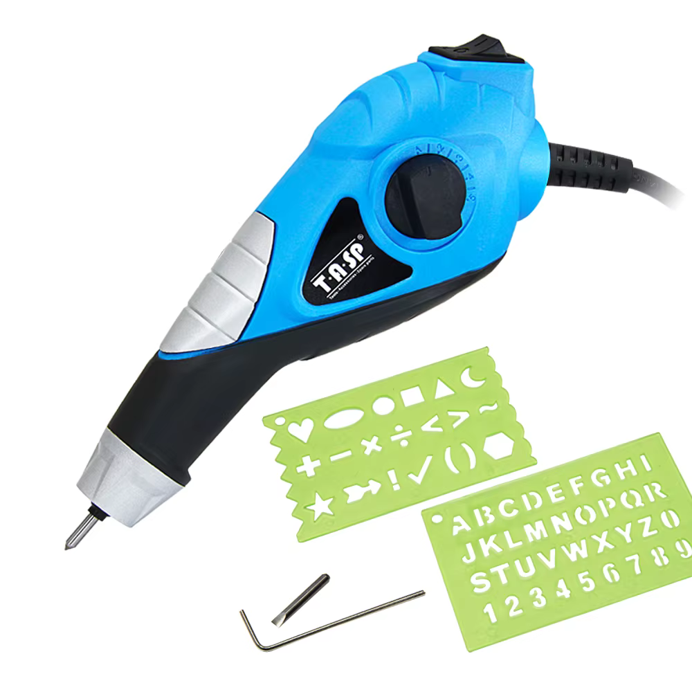 Outils de gravure 13W Vitesse 5 Niveau, Graveur Electrique avec 2 Pointes en Carbure Interchangeable