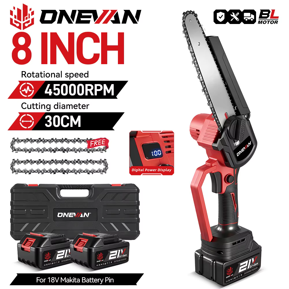 ONEVAN – scie électrique sans balais de 8 pouces, huileur automatique, tronçonneuse de jardinage por