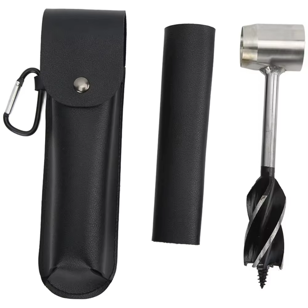 Étui de protection en cuir marron pour perceuse à bois Sharp Design, mèche de perçage manuelle et cl