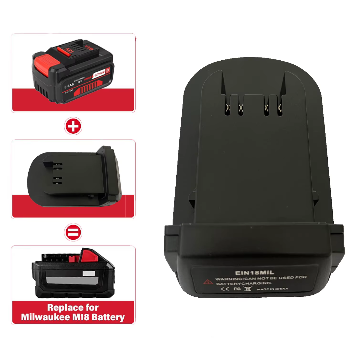 Adaptateur de batterie EIN18MIL pour Einhell vers Milwaukee, convertisseur de batterie Li-ion 18V po