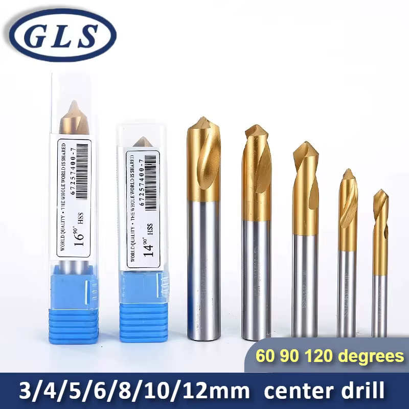 Foret de centrage HSS-CO de haute qualité avec revêtement titane, 60, 90, 120 degrés, diamètres 3mm,