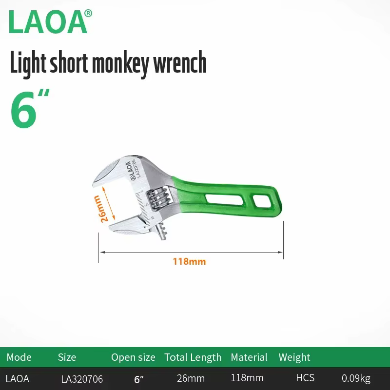LAOA clé à manche court réglable légère grande clé ouverte 6 "8" 10 "12" outil de réparation