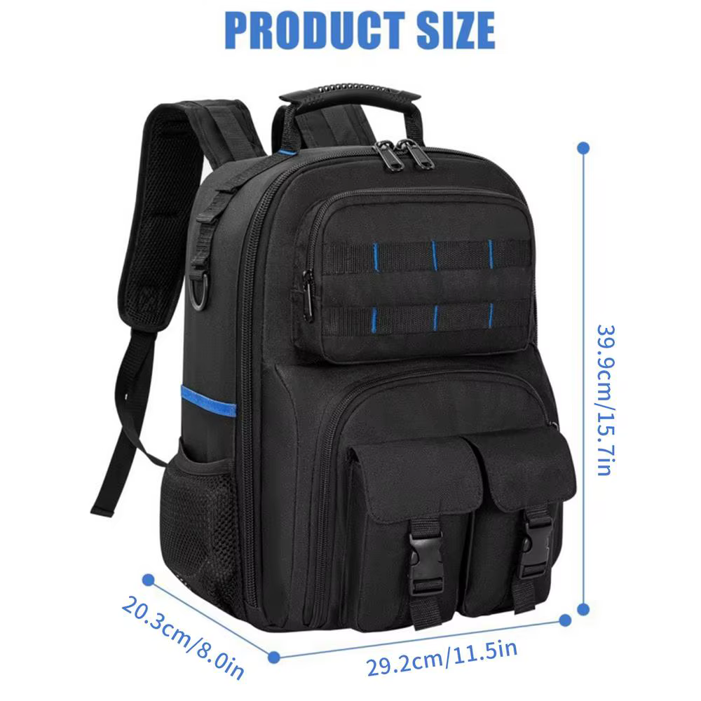 Sac à dos pour outils, robuste, avec fond rigide, plusieurs poches, sac à dos pour outils de travail