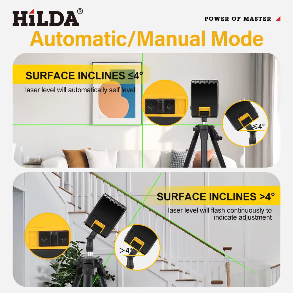 HILDA niveau Laser vert 2 lignes lignes transversales auto-nivelantes, chargement USB de taille Mini