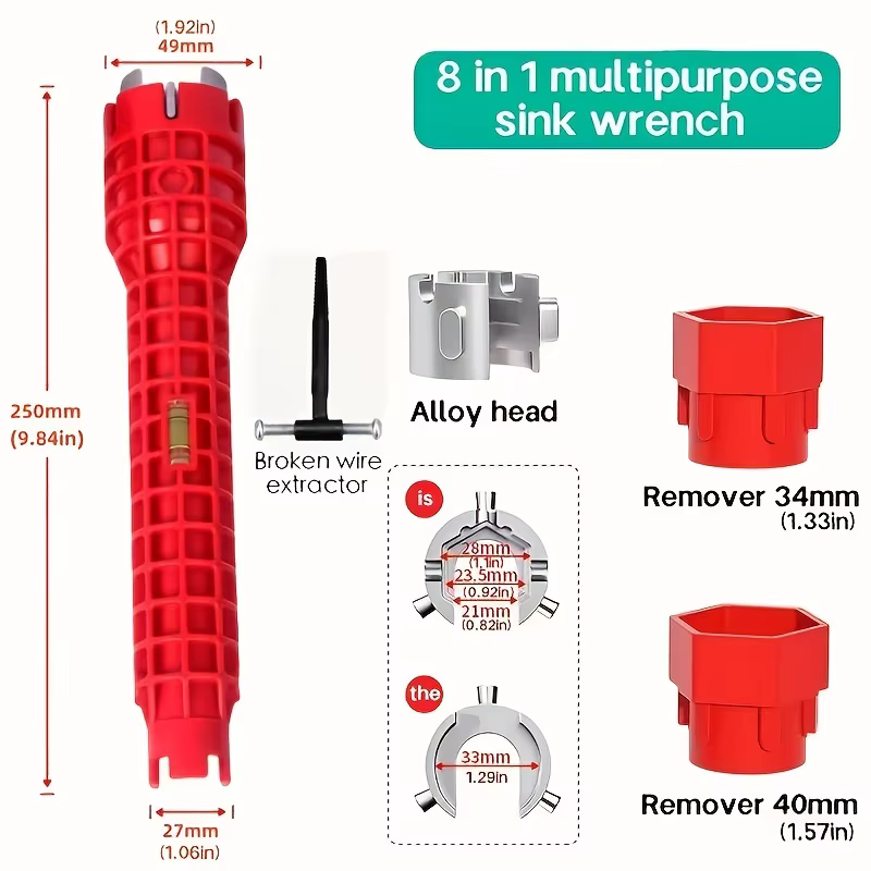 Clé d'évier multifonctionnelle 8 en 1 – Installation et réparation faciles sur la salle de bain