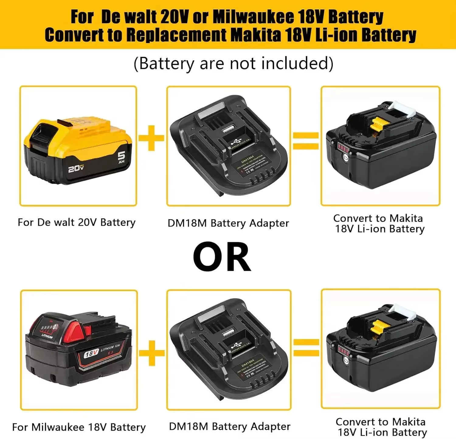 Adaptateur de convertisseur de batterie DM18M pour Milwaukee 18V pour batterie Li-ion Dewalt 20V, co