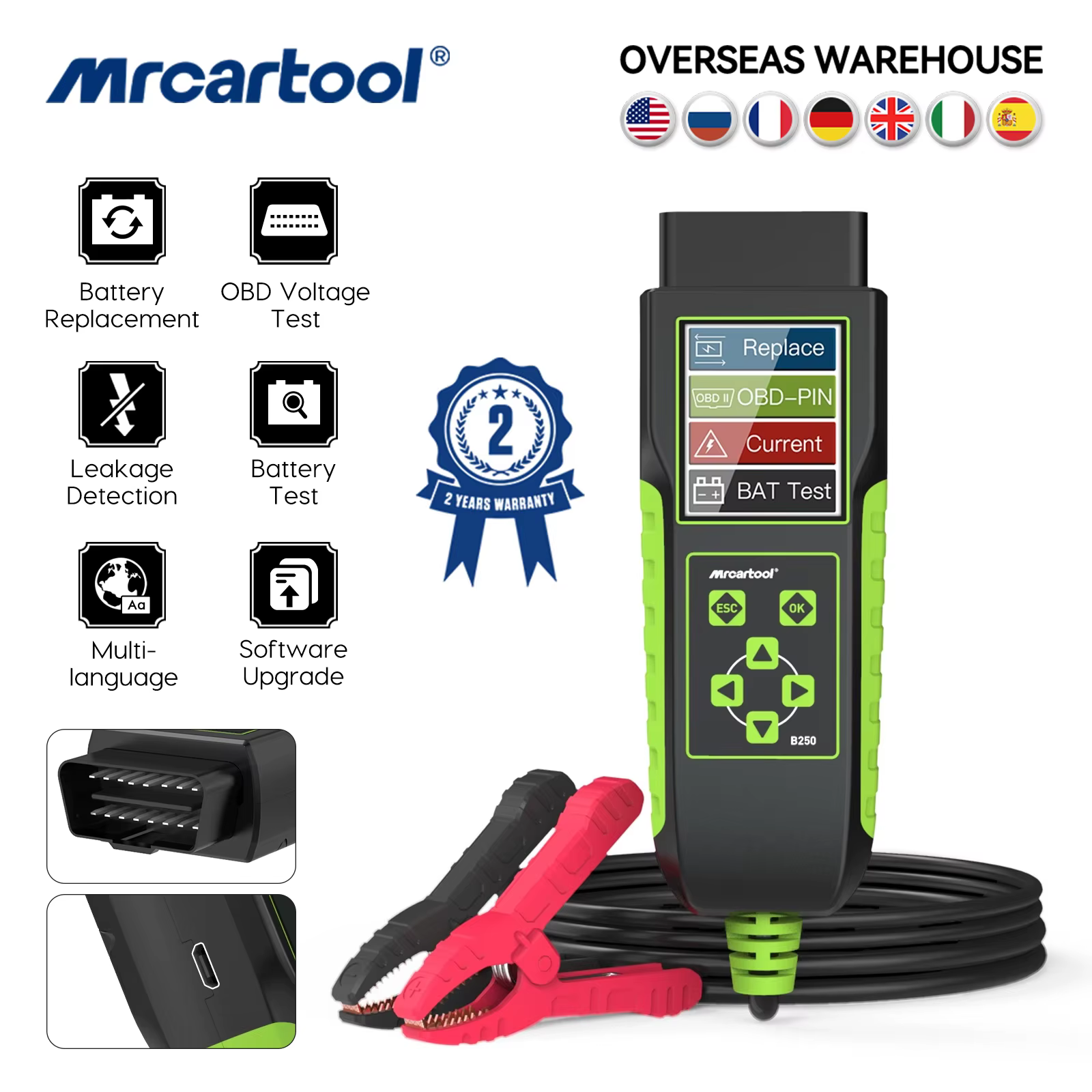 MRCARTOadvocate-Testeur de batterie de voiture B250, analyseur 12V/24V, test de tension Obd, remplac