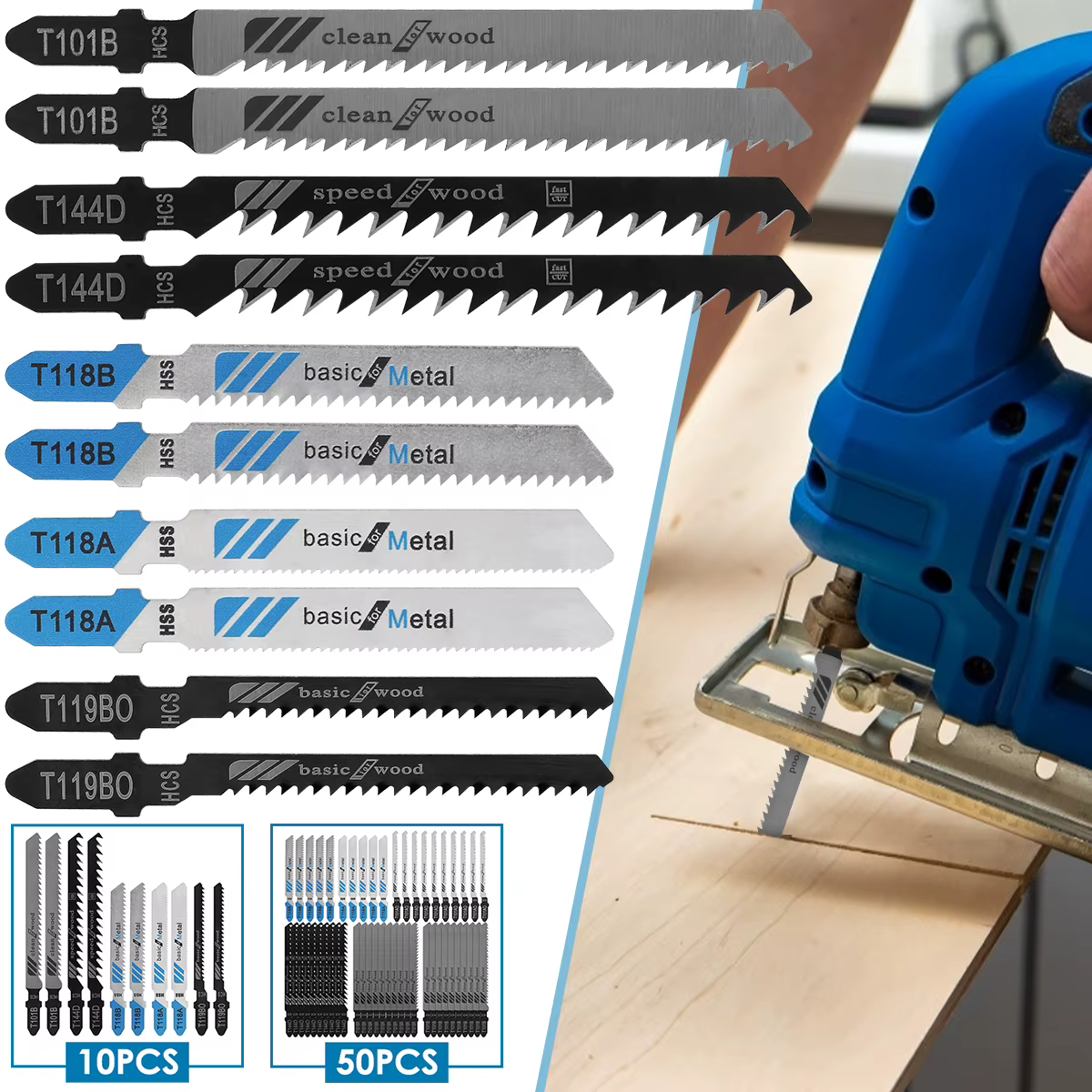 10/50pcs lames de scie sauteuse arbre en T HCS lames de scie assorties lames de scie sauteuse à coup