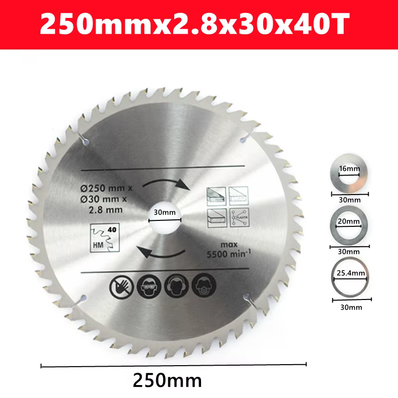 Lame de scie à bois en carbure 250mm x 40T/48T/60T/80T ouverture 30mm, disque de travail du bois TCT