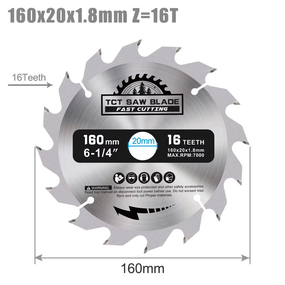 XCAN 1pc lame de scie circulaire 160mm disques de coupe du bois lame de scie en carbure alésage 20mm