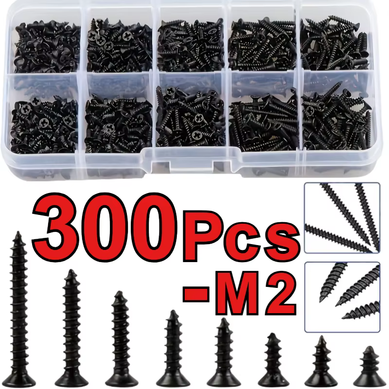 Jeu de vis autotaraudeuses M2 de 300 pièces en différentes tailles et styles - assemblage d'appareil