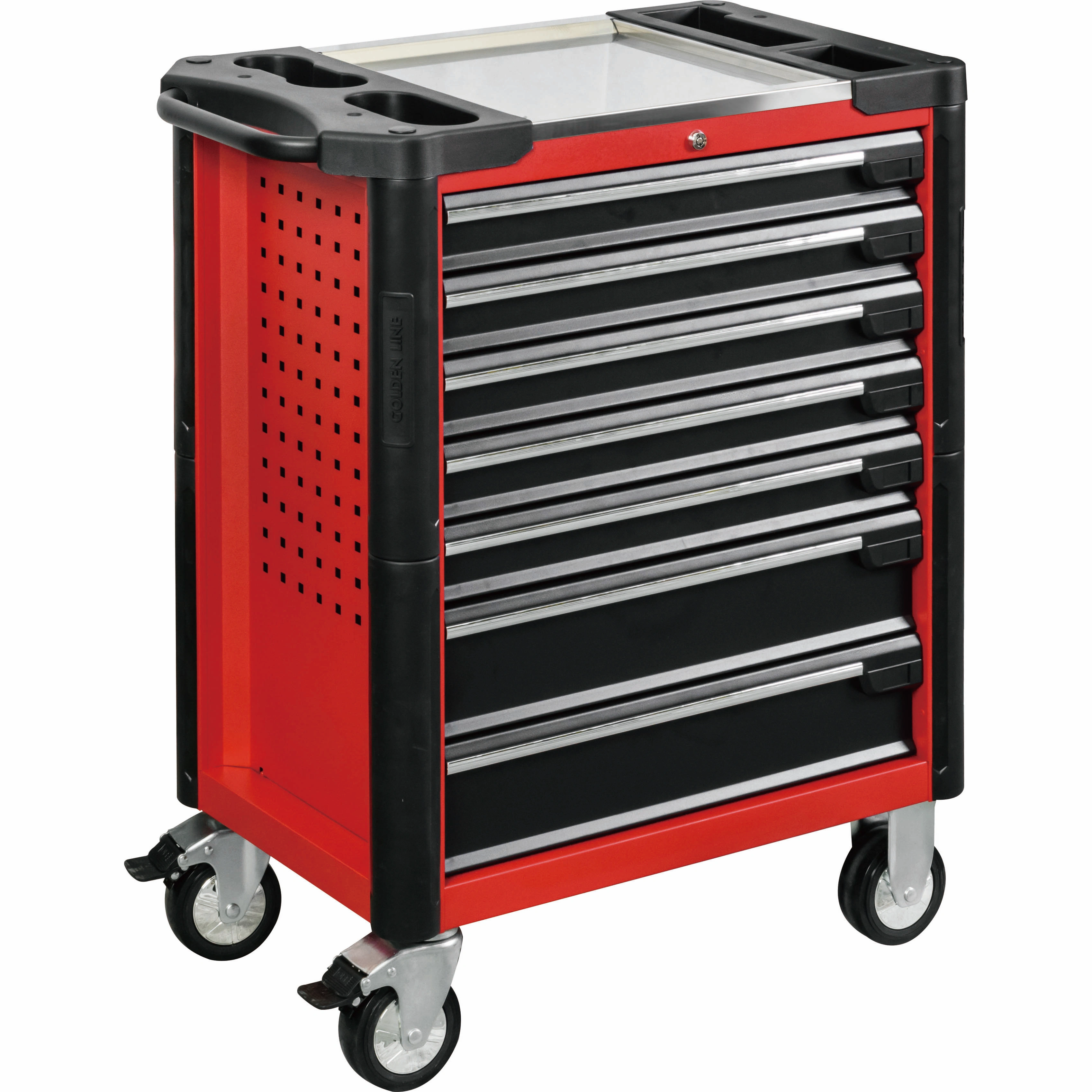 Chariot d'atelier à roulettes en métal à 7 tiroirs avec plateau supérieur et coffre à outils
