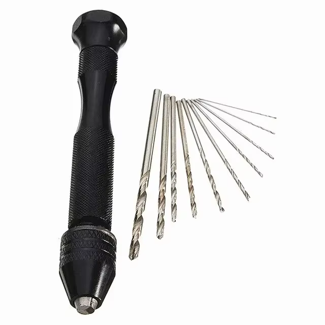 Mini ensemble d'outils avec perceuse hélicoïdale à main noire, 10 pièces, perceuse torsadée pour pât