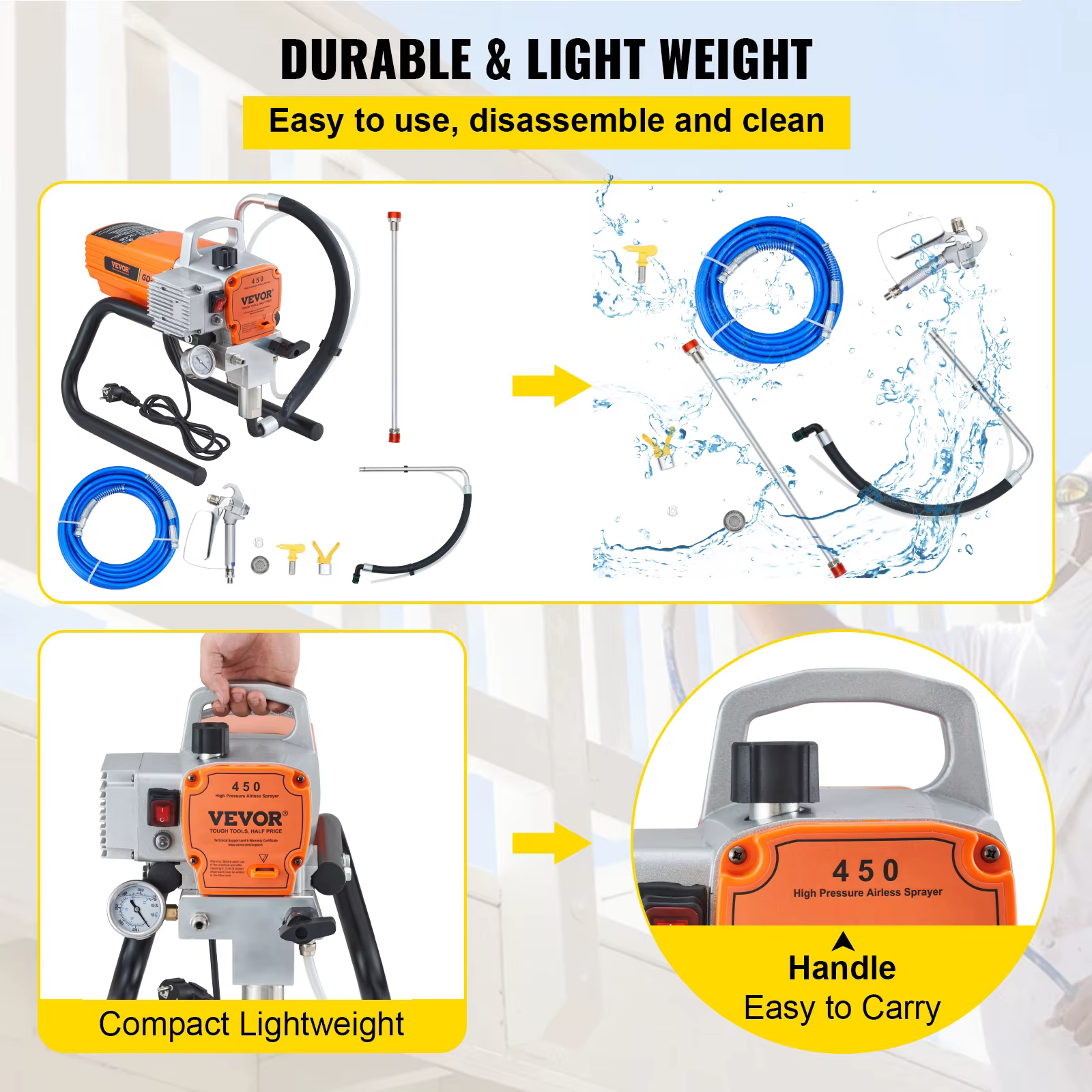SucceBuy 1500W 1800W Pro pulvérisateur de peinture murale sans air pistolet pulvérisateur électrique