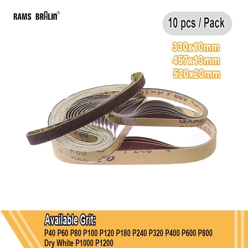 10 pièces 520x20mm/330x10mm/457x13mm bandes abrasives pour Mini ponceuse à bande pneumatique