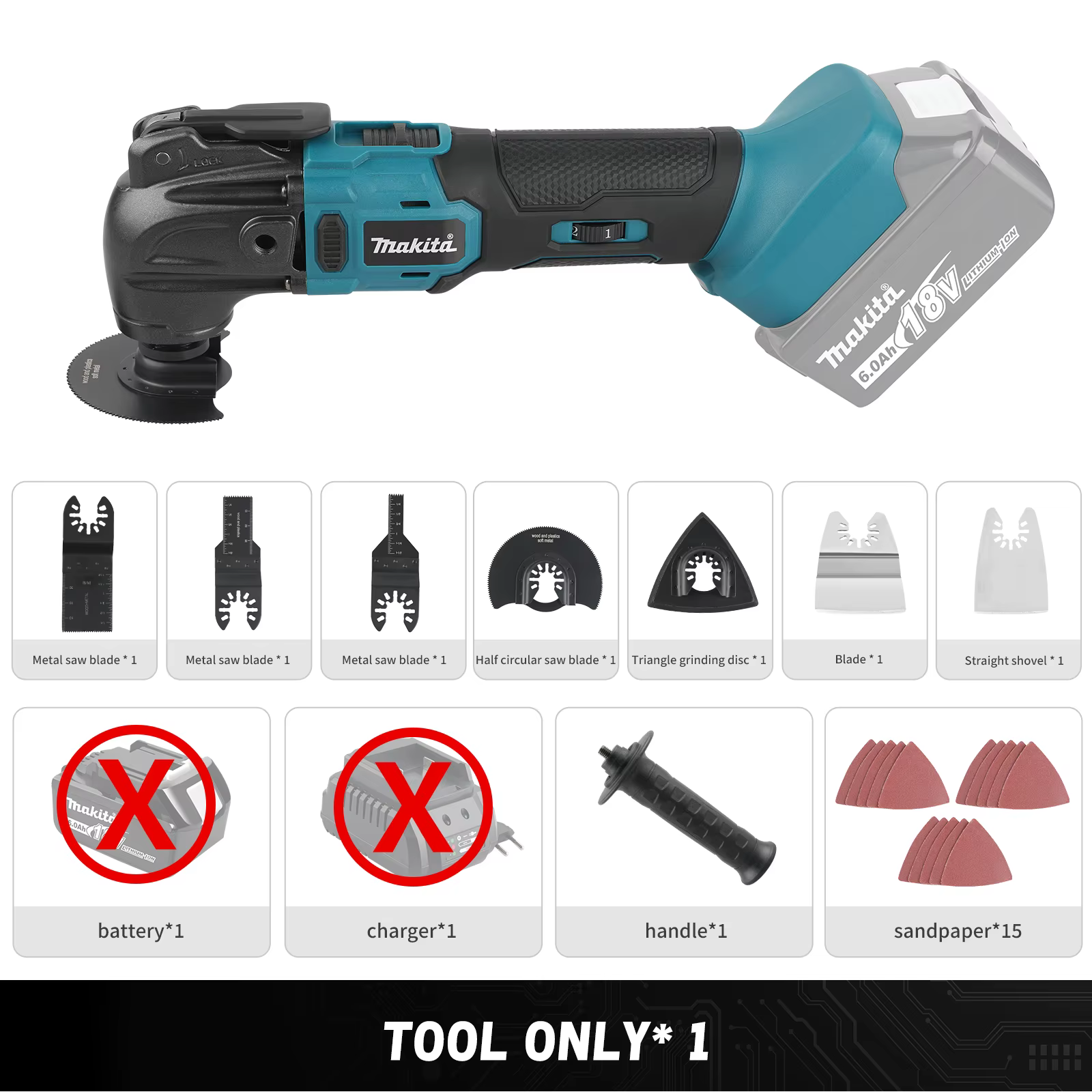 Outil oscillant sans fil Makita 18V, sans balais, 6 vitesses, démontage rapide, rénovateur pour trav