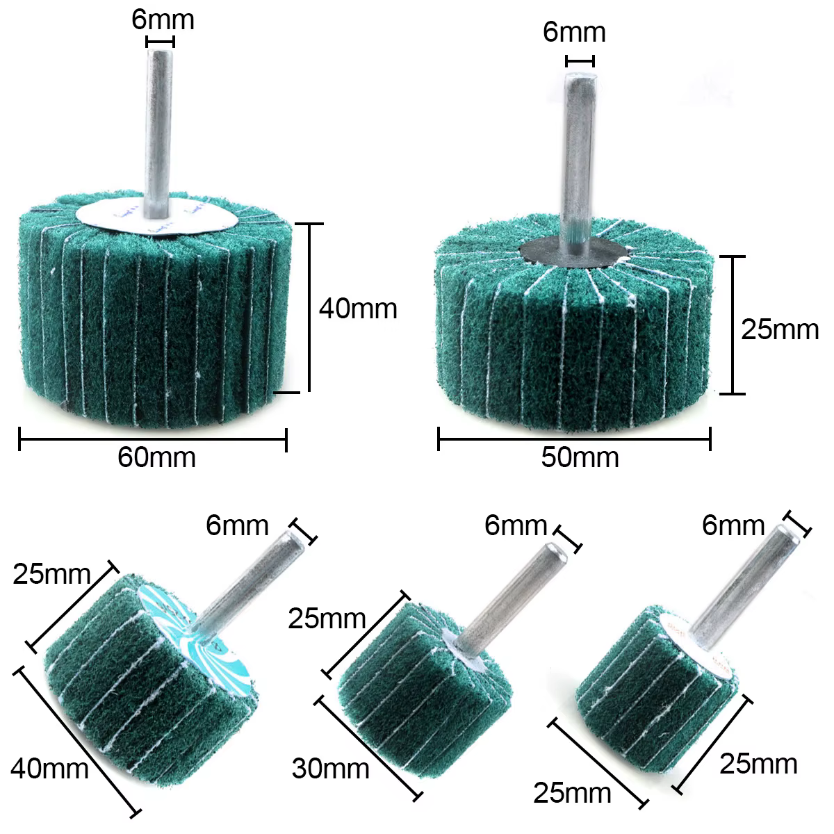 Roue de ponçage à lamelles Non tissées, tige de 6MM, tampon à récurer Abrasive en Fiber, polissage, 