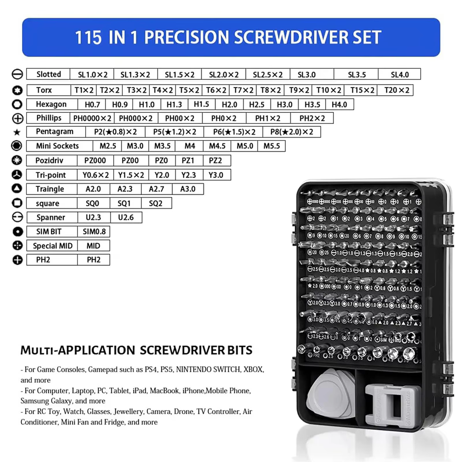 Jeu de tournevis de précision 115 en 1, mini kit d'outils de réparation magnétique professionnel, ad