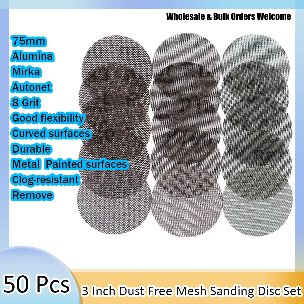 Disques abrasifs en maille Mirka 75 mm (3 pouces) – Lot de 50 disques sans poussière anti-blocage à