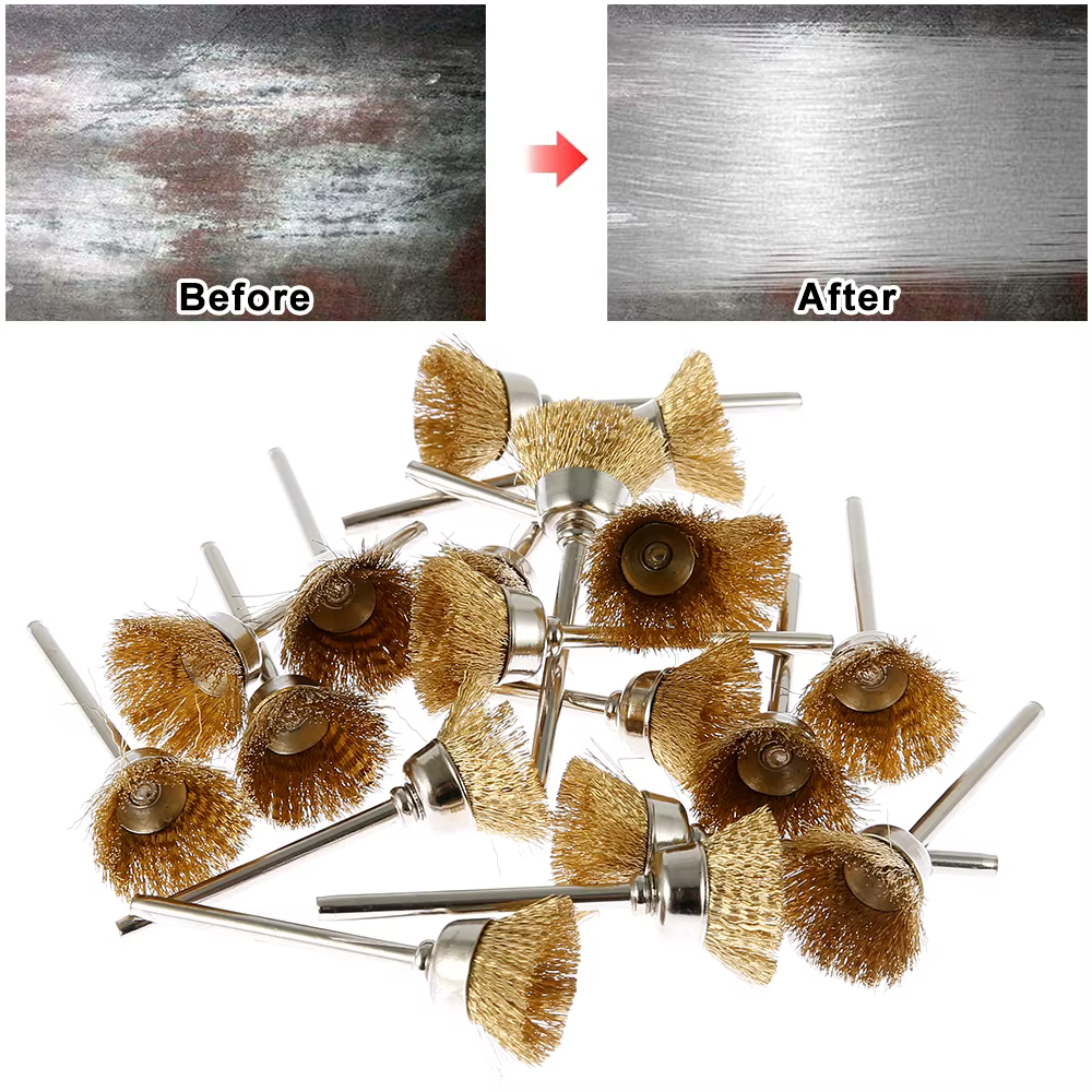 Brosse de roue en fil de laiton, pour outil rotatif Dremel, foret, élimination de la rouille du méta