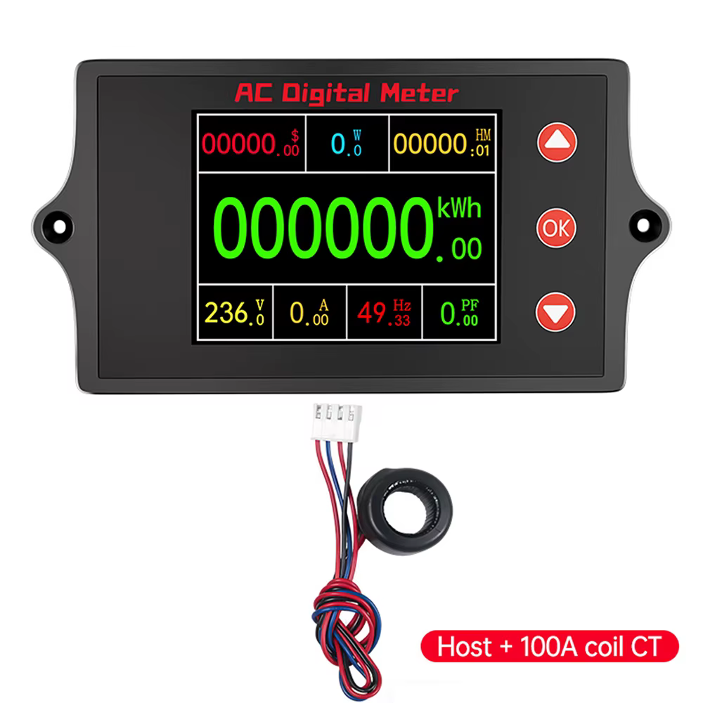 Compteur d'énergie multifonction AC 80-260V, écran TFT, testeur de tension, de courant, de puissance