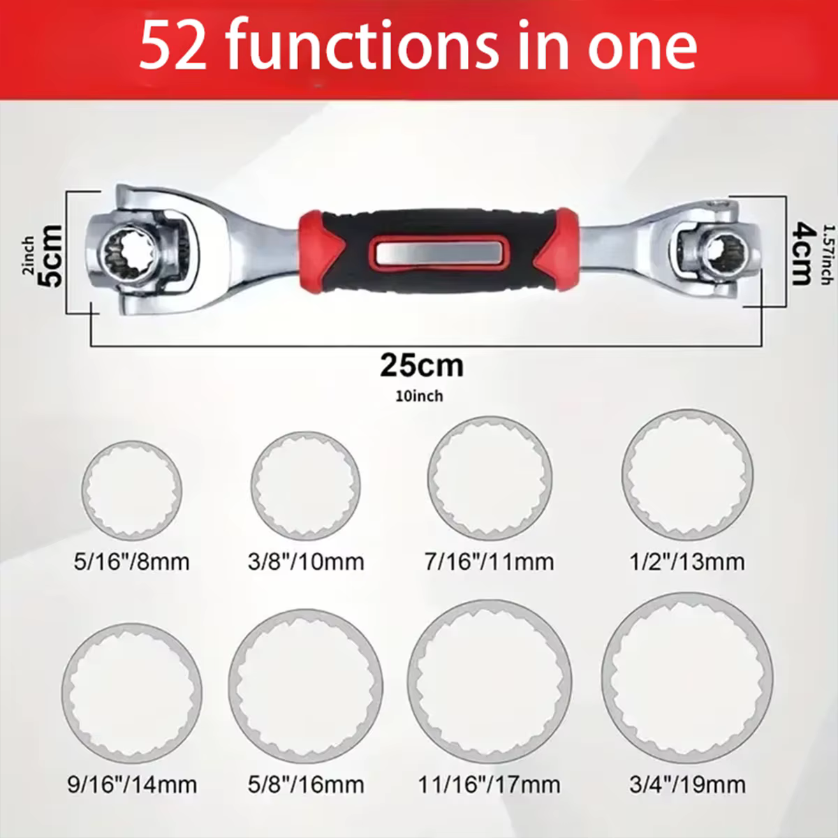 Clé multifonction 52-en-1, 8-19 mm, 360 °   Clé à tête rotative, clé à molette réglable, utilisée po
