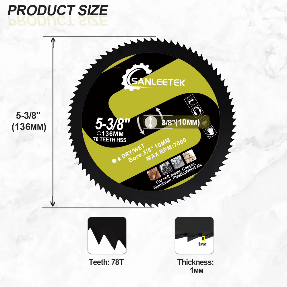 Lame de scie circulaire SANLEETEK HSS 136/140 mm pour couper le contreplaqué, les panneaux OSB, le r