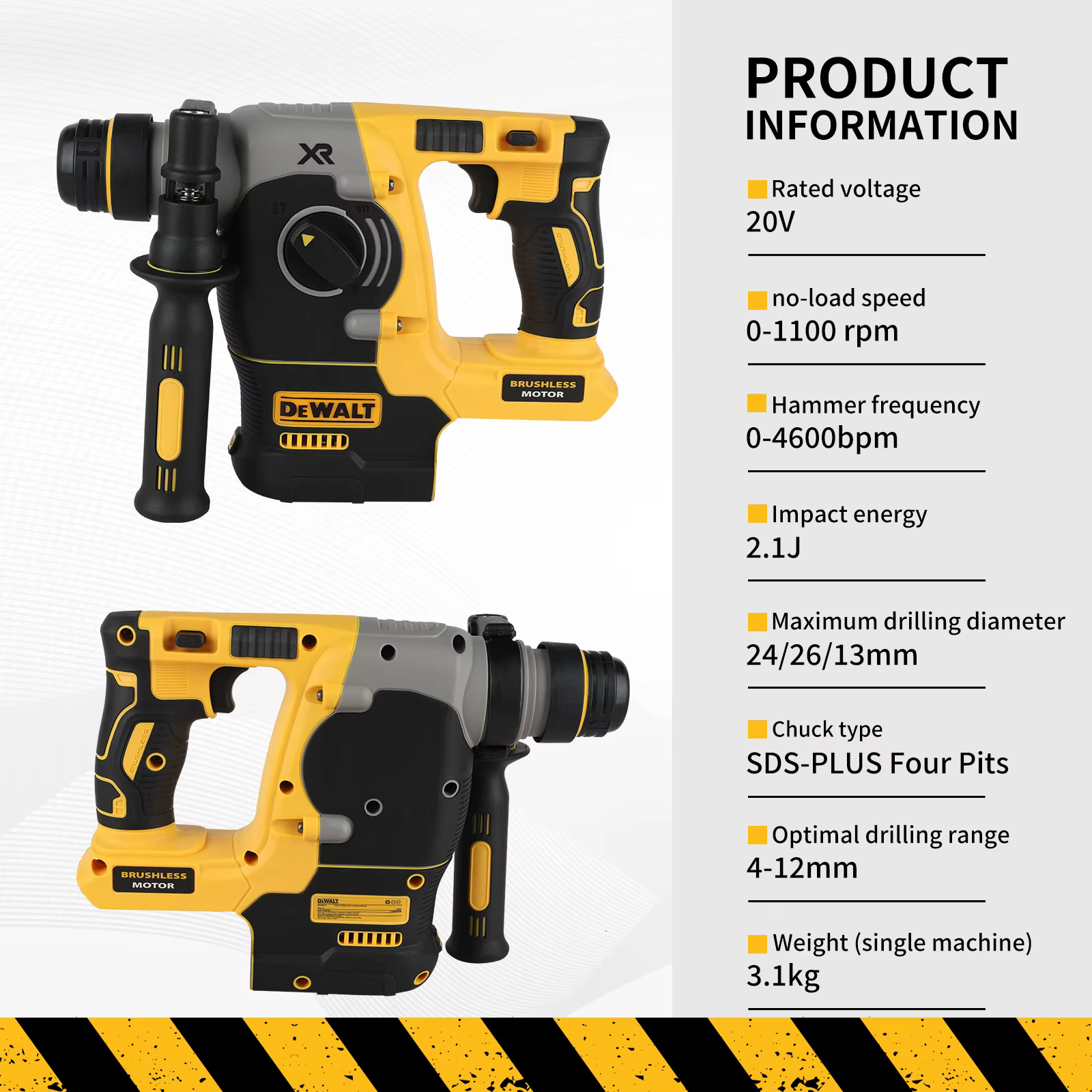 DEWALT 20V MAX 18V perceuse à percussion sans balais SDS-Plus 1 "poignée en L outil de Percussion ro