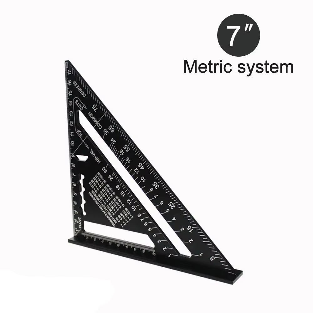 Règle triangulaire de 7 pouces, outil de mesure, outils de charpentier en alliage d'aluminium, règle