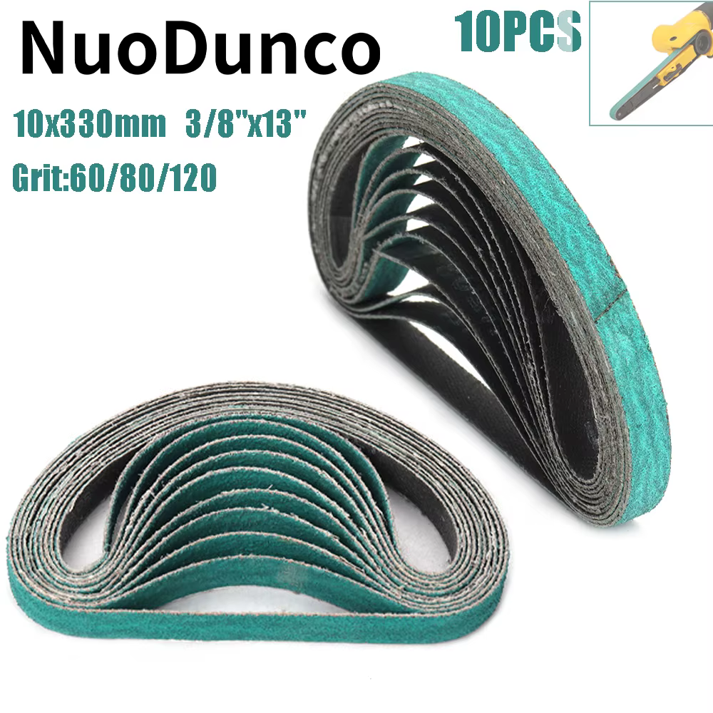 10 pièces 10x330mm bandes abrasives 3/8 "x 13" ponceuse outil à bande Abrasive pour métal meubles en