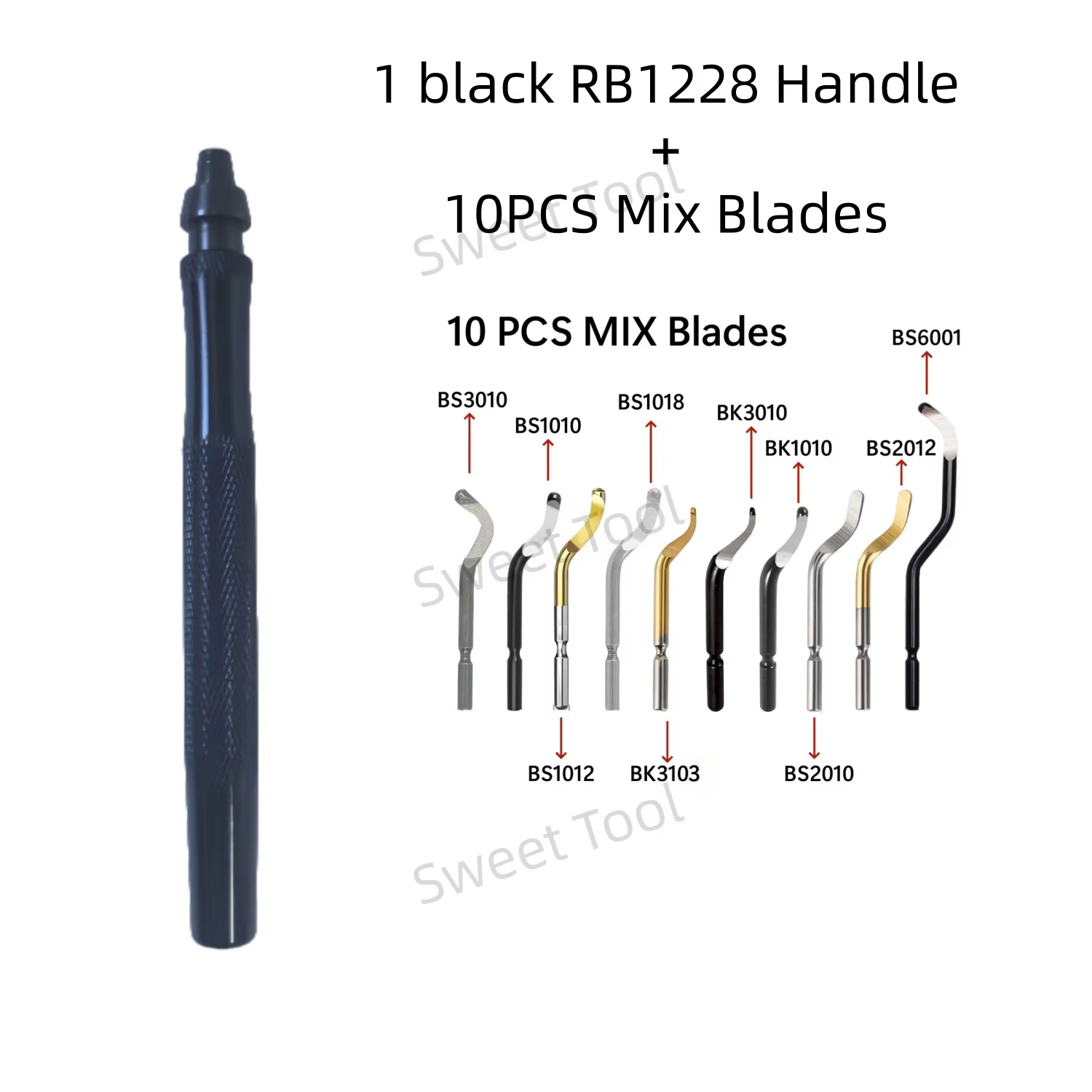 Kit d'outils d'ébavurage RB1228 avec 10 lames mixtes, dissolvant de bavures, ensemble d'outils manue