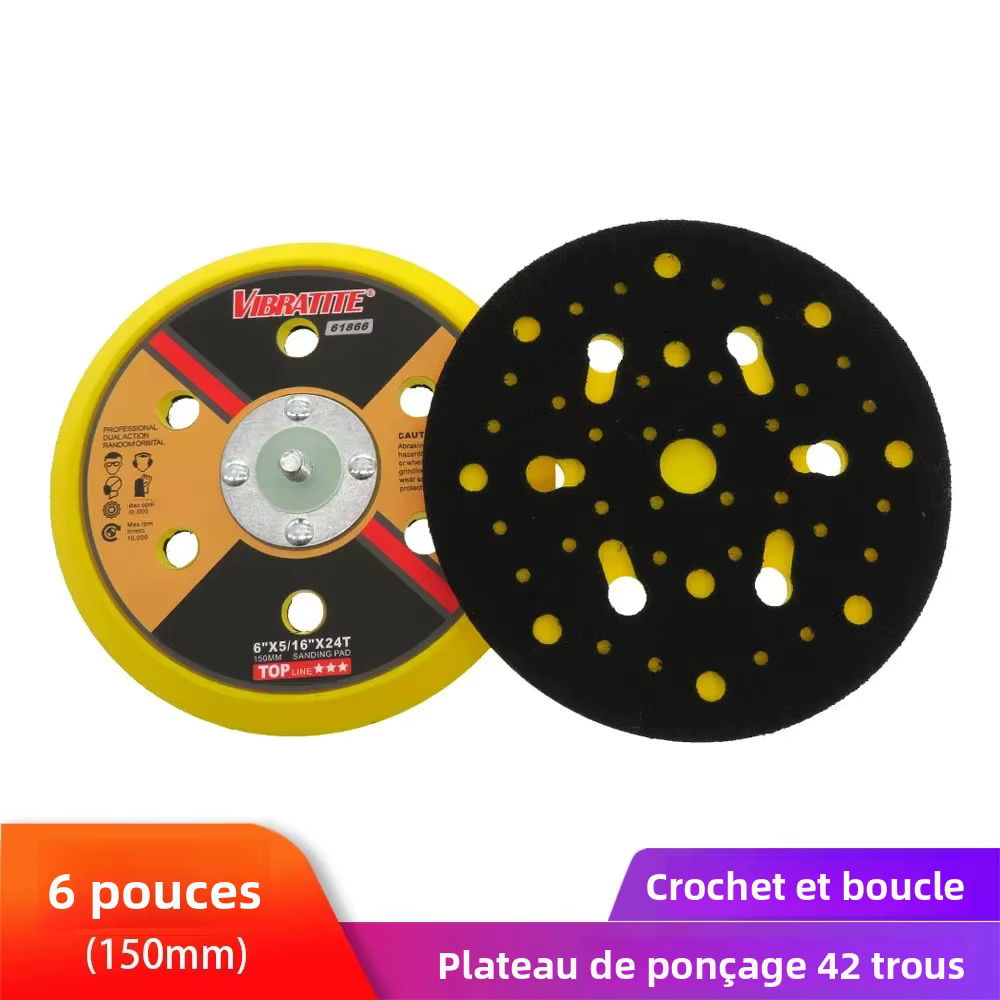 Support de ponçage multi-trous de 6 po (150 mm) à fixation auto-agrippante avec filetage 5/16x24T, s