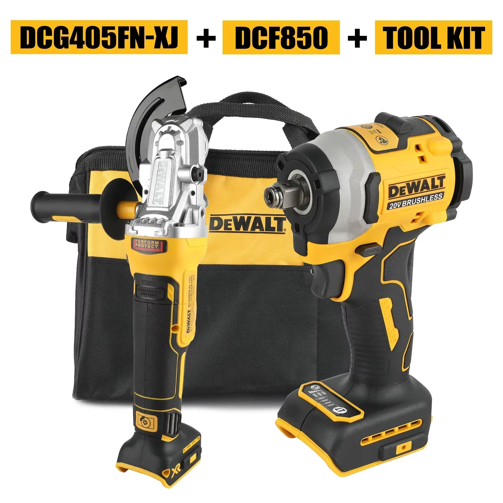 DeWalt – clé électrique sans balais DCF850, meuleuse d'angle haute puissance DCG405FN, Kit d'outils 