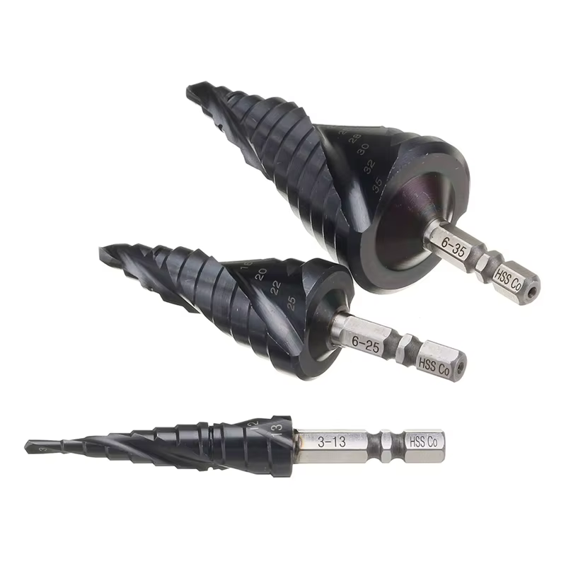 Foret étagé revêtu de TiAlN au Cobalt HRC89 M35, tige hexagonale de 1/4 pouces, ouvre-trou de perçag