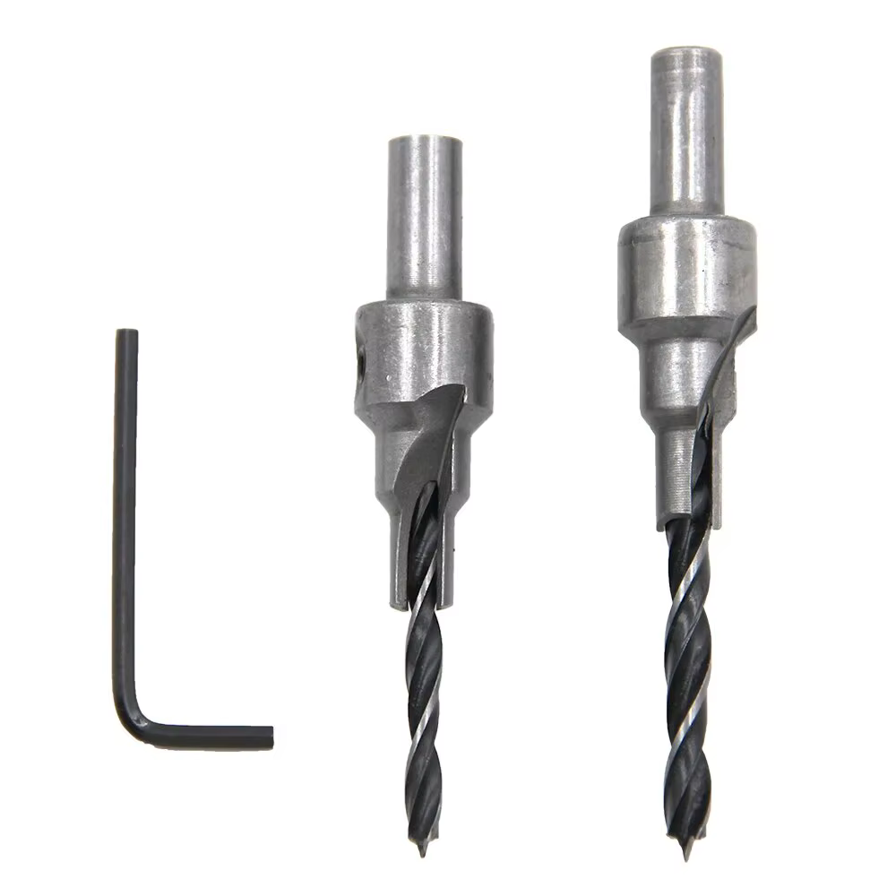 2PC Deux Bord Trois Étape Bois Trois Point Fraisée Forage 4/5mm Auto Centrage Cône Trou Foret Clé Ou