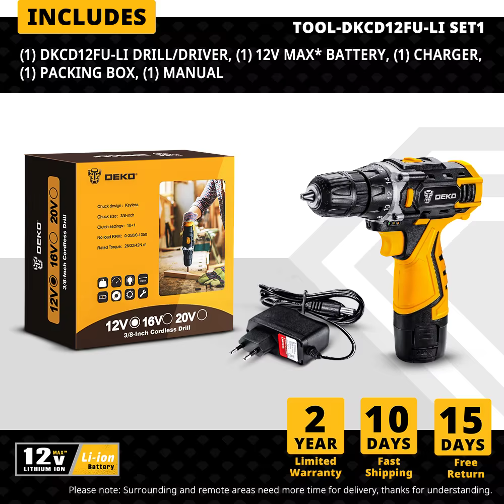 DEKO-Perceuse sans fil 12V 16V 20V, mini outils électriques sans fil, batterie DC Lithium-Ion, tourn