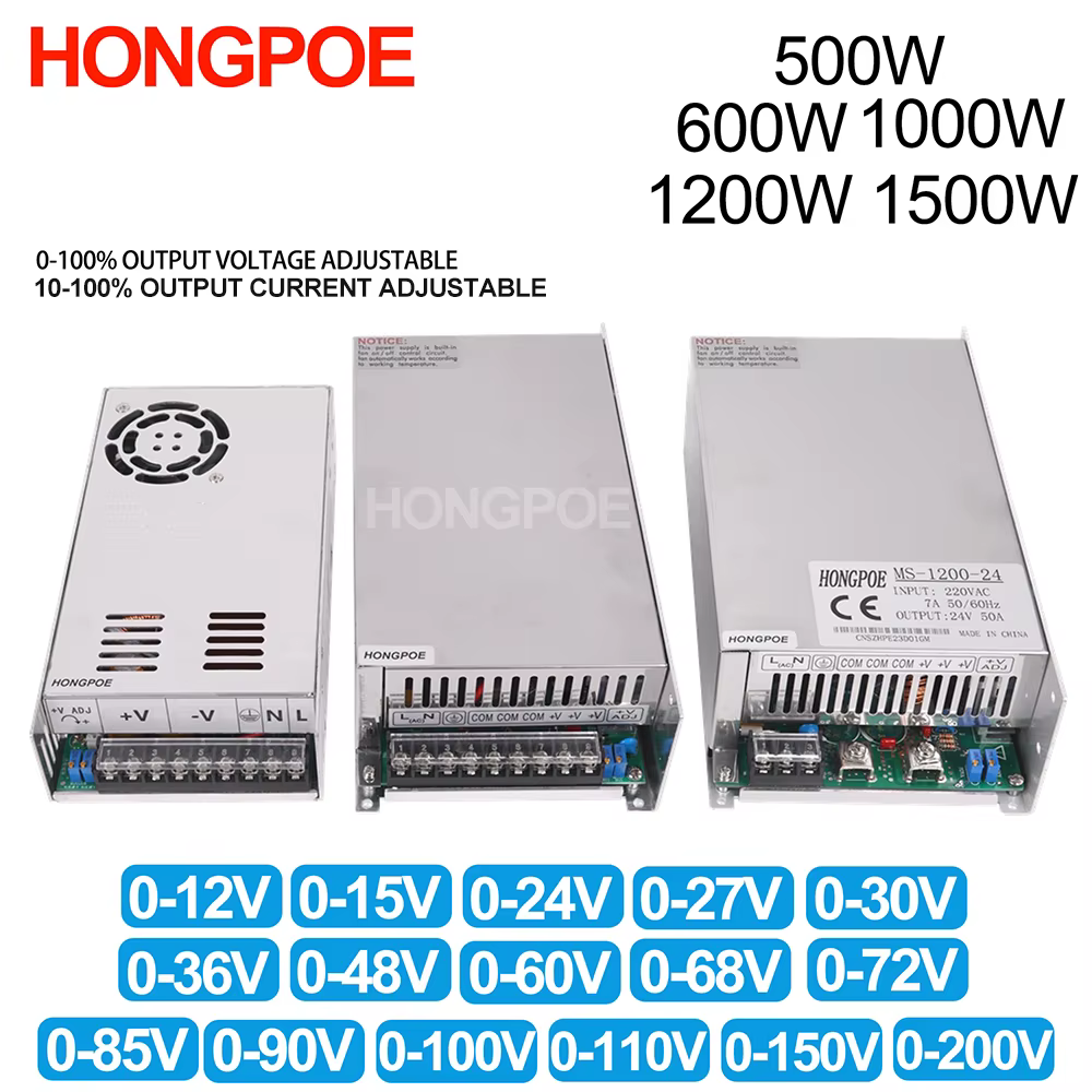 Alimentation électrique réglable, 500W 600W 1000W 1500W 0-12V 15V 24V 36V 48V 60V 72V 85V 90V 110V 1