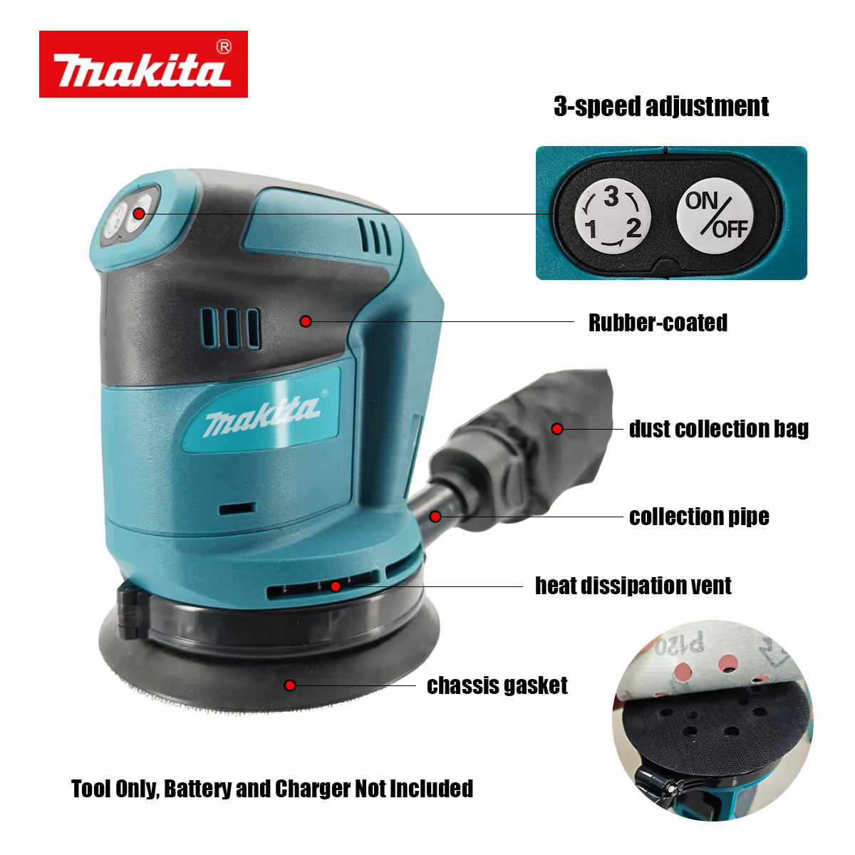 Ponceuse orbitale aléatoire sans fil Makita DBO180Z 18V pour le travail du bois et le polissage du m